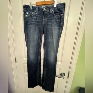 True Religion Women’s Blue Jeans Embroidered Pockets, Straight Leg Jeans Size 30